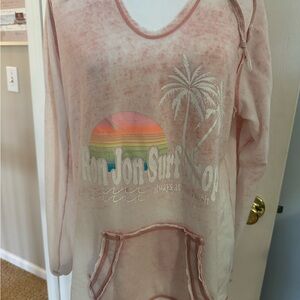 Pink Ron Jon Tie-Dye Surf Hoodie with Sunset Graphic